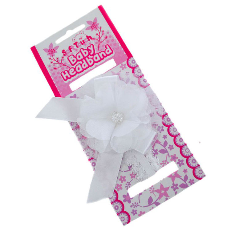 Picture of HB45 - 5450 -LACE HEADBAND/ LACE FLOWER & BOW W/GEM WHITE